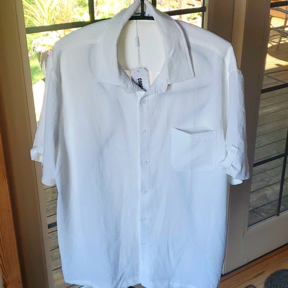 Coofandy White Casual Button-Down Untuck It Bowling Sz. XL Shirt